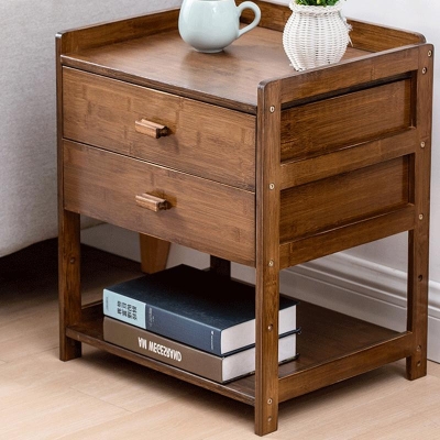 Comodini rettangolari in legno Comodini con due cassetti contenitori aperti