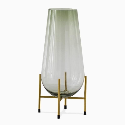 Vaso da fiori decorativo da pavimento verde a cilindro trasparente, grande vaso in vetro