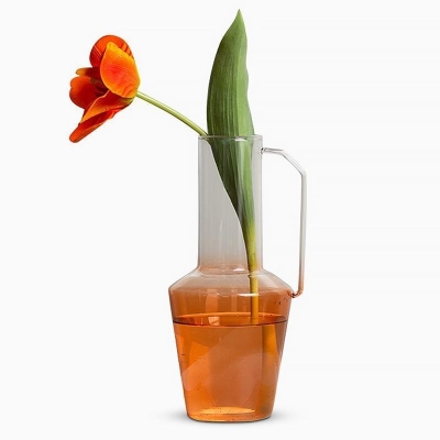 Vaso da fiori in vetro bianco rosso con manico singolo