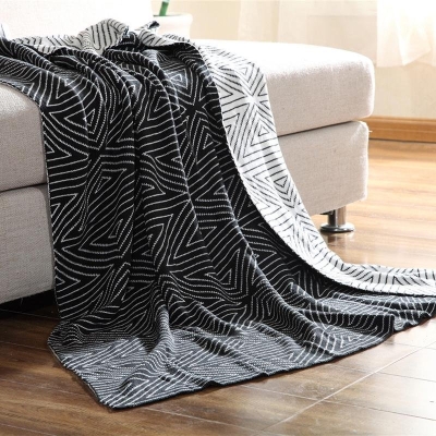 Coperte rettangolari in cotone grigio nero