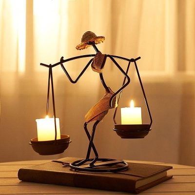 Figurine di personaggi astratti Portacandele natalizi in metallo Decorazioni per la casa vintage