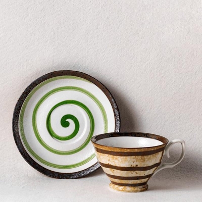Set di piattini per tazza da tè Maccha in gres da 2 pezzi