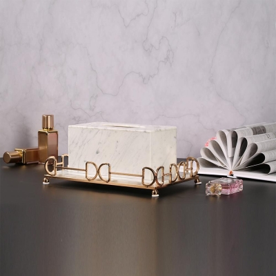 Porte-mouchoirs en marbre blanc, support de boîte à mouchoirs rectangulaire décoratif