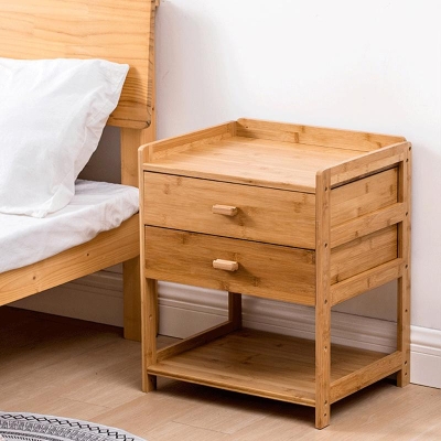 Comodini rettangolari in legno Comodini con due cassetti contenitori aperti