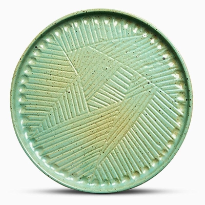Piatto da portata per frutta in gres bianco verde