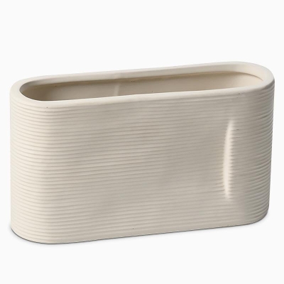 Vasi da fiori in ceramica a strisce bianche ovali da 2 pezzi