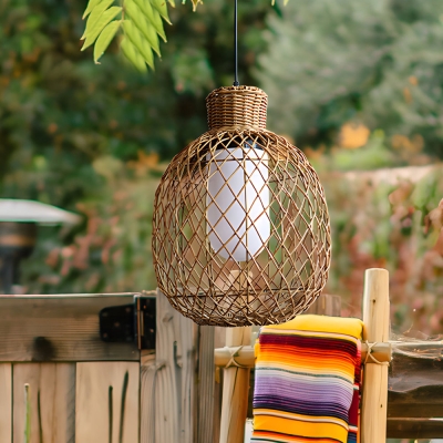 Lampadario da esterno moderno a LED da 10 W con paralume in rattan impermeabile
