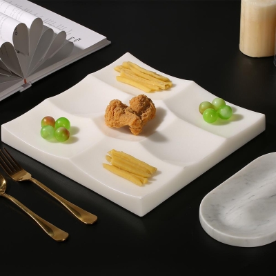Piatti piani quadrati divisi in marmo bianco Piatti piani moderni e sani