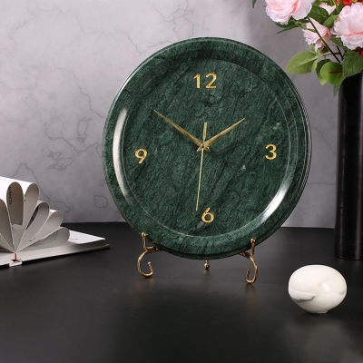 Orologio da tavolo vintage in marmo verde Orologio da tavolo decorativo unico rotondo
