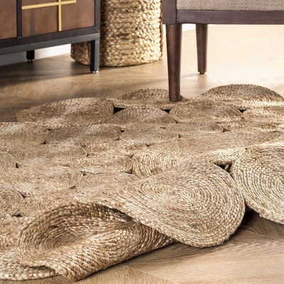 Tappeti rustici in canapa con foglie rettangolari rotonde