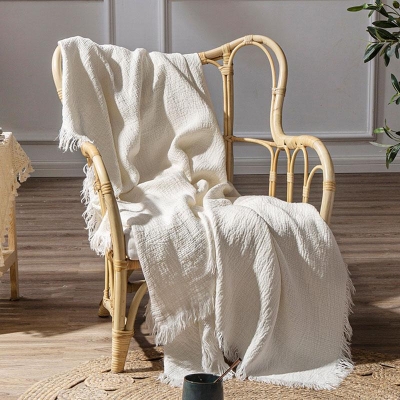 Coperta rettangolare in lino, morbida e calda coperta soffice