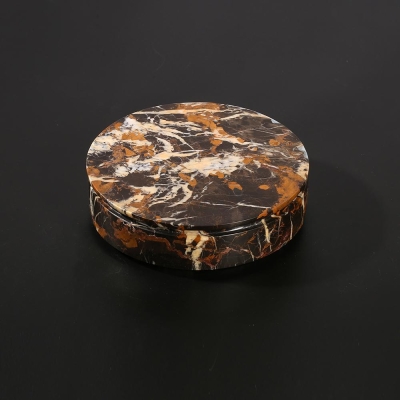 Vassoio da frutta rotondo in marmo Vassoio da portata piccolo da scrivania con coperchio in oro nero