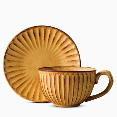 Set di 6 Tazzine da Caffè Tazze da Tè con Piattini in Gres Giallo