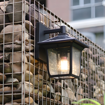 Lampade da parete per esterni solari retrò quadrate in alluminio impermeabile in vetro nero