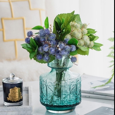 Vasi da fiori in vetro blu con cilindro in stile retrò