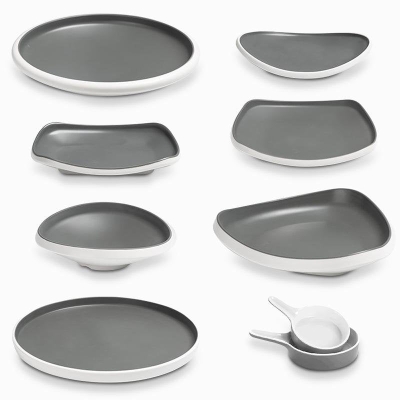 Set di stoviglie in melamina bianca grigio rustico da 8 pezzi