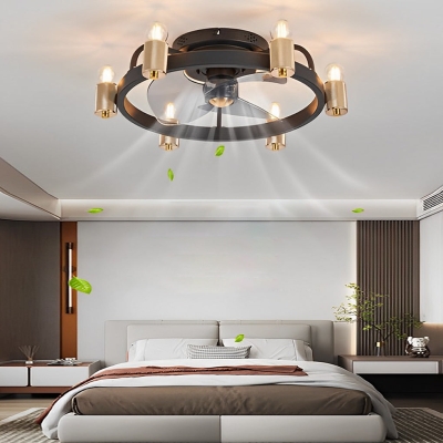 Ventilatori da soffitto moderni neri a LED con regolazione continua a lume di candela rotondi