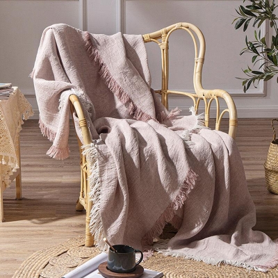 Coperta rettangolare in lino, morbida e calda coperta soffice