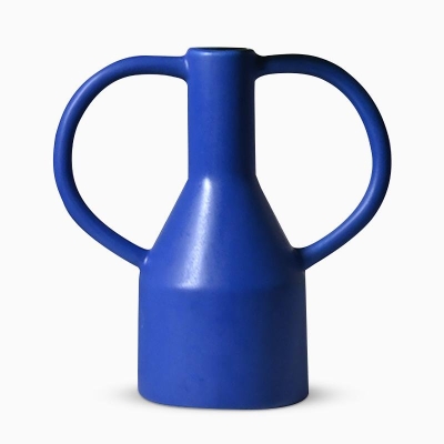 Vaso da fiori binaurale in ceramica blu bianco