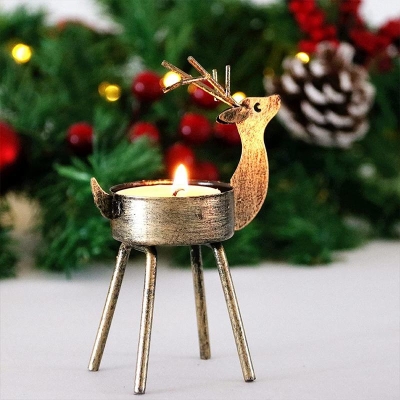 Set portacandele in metallo con renna da 6 pezzi, set di decorazioni per la tavola di Natale