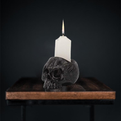 Portacandele con teschio scheletro, tazza tealight, candeliere in resina, set di 2 pezzi