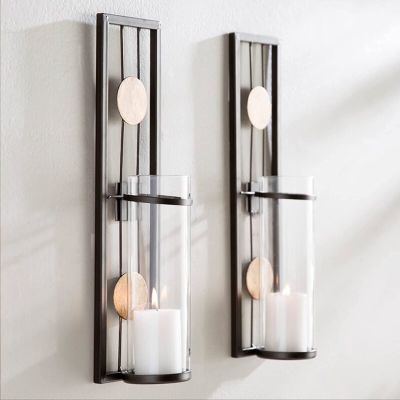 Portacandele da parete Decorazioni da parete classiche in metallo acrilico Set di 2