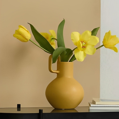 Vasi da fiori rotondi in ceramica bianca gialla con manico singolo