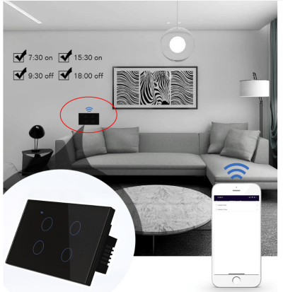 Interruttore a parete touch con telecomando vocale per app wireless per smartphone con funzione di temporizzazione