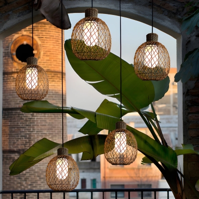 Lampadario da esterno moderno a LED da 10 W con paralume in rattan impermeabile