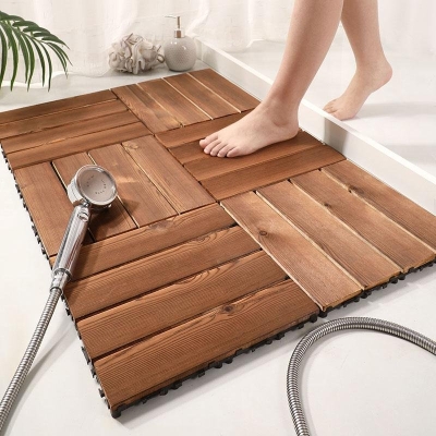 Tappeti da bagno rettangolari in legno naturale Tappetini marrone noce
