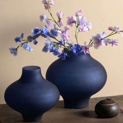 Vasi di fiori decorativi in ​​vetro blu a forma di zucca