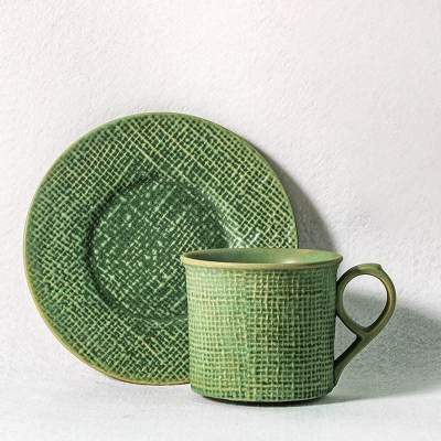 Tazzine in Gres Verde Giallo Tazzine da Caffè Tazze da Tè con Piattini