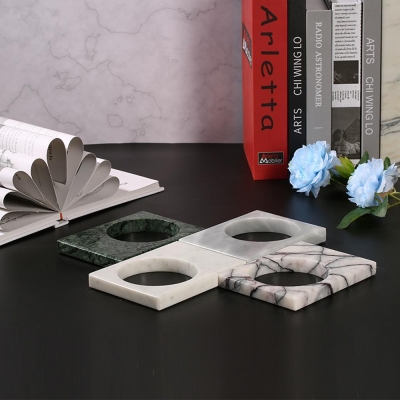 Set di ornamenti personalizzati vintage in marmo di forma quadrata da 4 pezzi, verde bianco