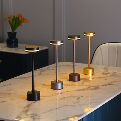 Lampada da tavolo moderna ricaricabile tramite USB rotonda in alluminio touch control dimmerabile