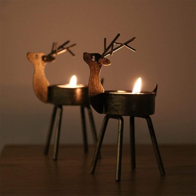 Set portacandele in metallo con renna da 6 pezzi, set di decorazioni per la tavola di Natale
