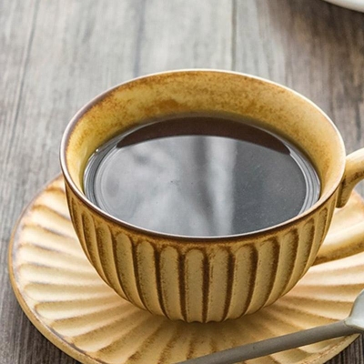 Set di 6 Tazzine da Caffè Tazze da Tè con Piattini in Gres Giallo