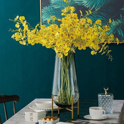 Vaso da fiori decorativo da pavimento verde a cilindro trasparente, grande vaso in vetro