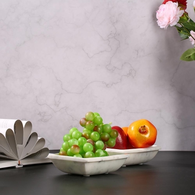 Vassoio da portata per frutta piccolo Vassoio organizer da scrivania in marmo quadrato bianco