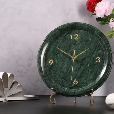 Orologio da tavolo vintage in marmo verde Orologio da tavolo decorativo unico rotondo