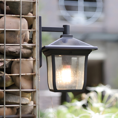 Lampade da parete per esterni solari retrò quadrate in alluminio impermeabile in vetro nero
