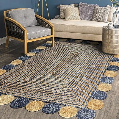 Tappeto a schema denim iuta giallo grigio bluastro