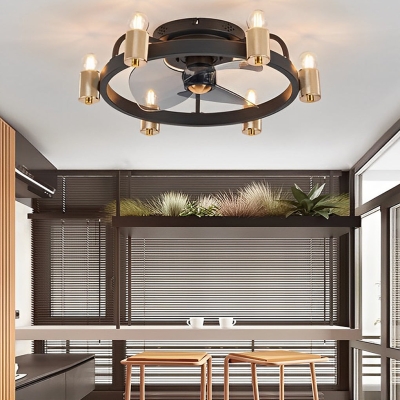 Ventilatori da soffitto moderni neri a LED con regolazione continua a lume di candela rotondi