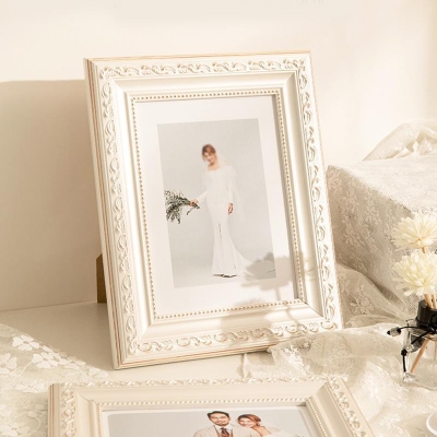 Cornici rettangolari in legno bianco oro rosa 4''L x 6'' W con decorazione da appendere alla parete del desktop